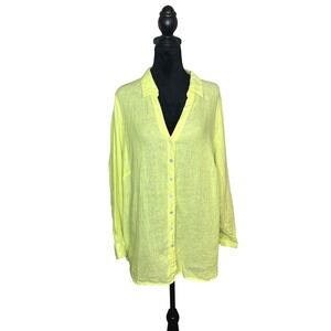 Sigrid Olsen Neon Yellow Long Sleeve Linen Button Down Top Women's Size 1X